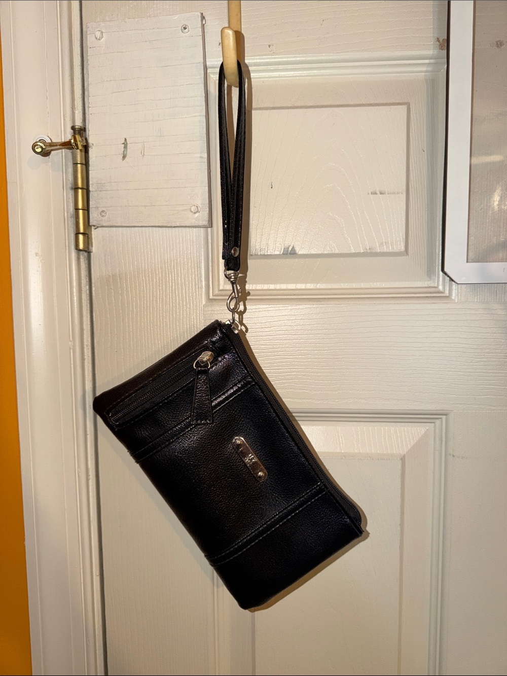 New York & Company Black Leather Wristlet Clutch with Detachable Strap